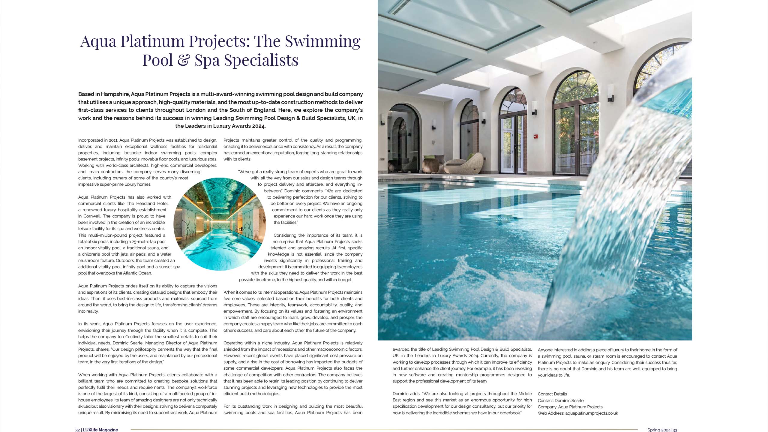 Lux Life Magazine - Aqua Platinum Projects - The Swimming Pool & Spa Specialists | Aqua Platinum Projects